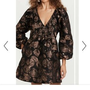 Misa Edie black and rose gold metallic floral jacquard